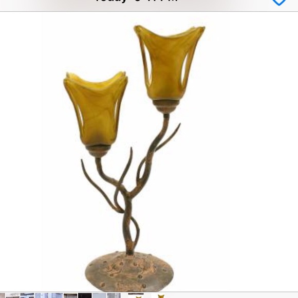 Double Table Lamp with Amber Glass Shades. - Picture 2 of 4